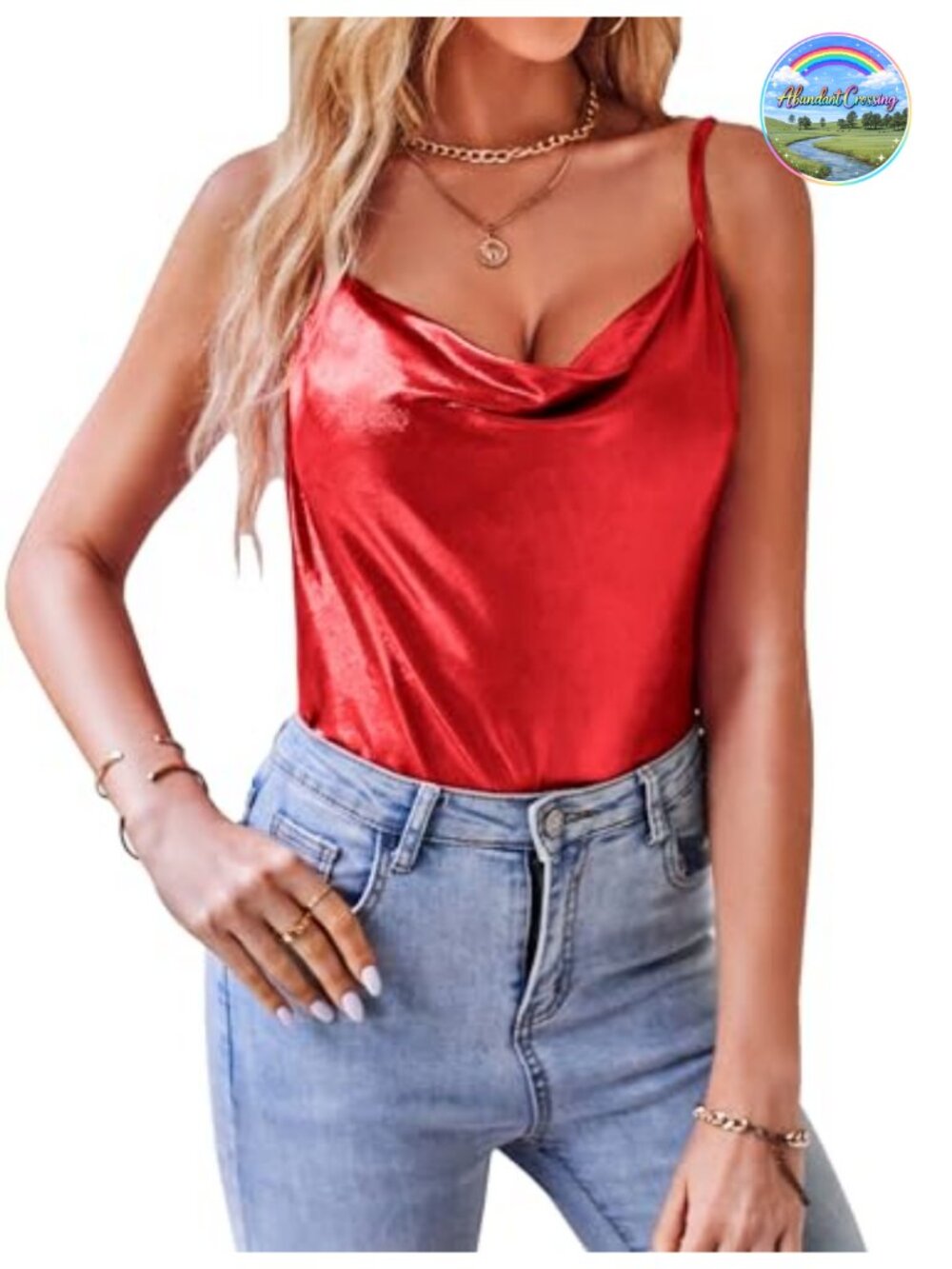 Women Sparkly Cowl Neck Camisole Shimmer Party Tank Top Sleeveless